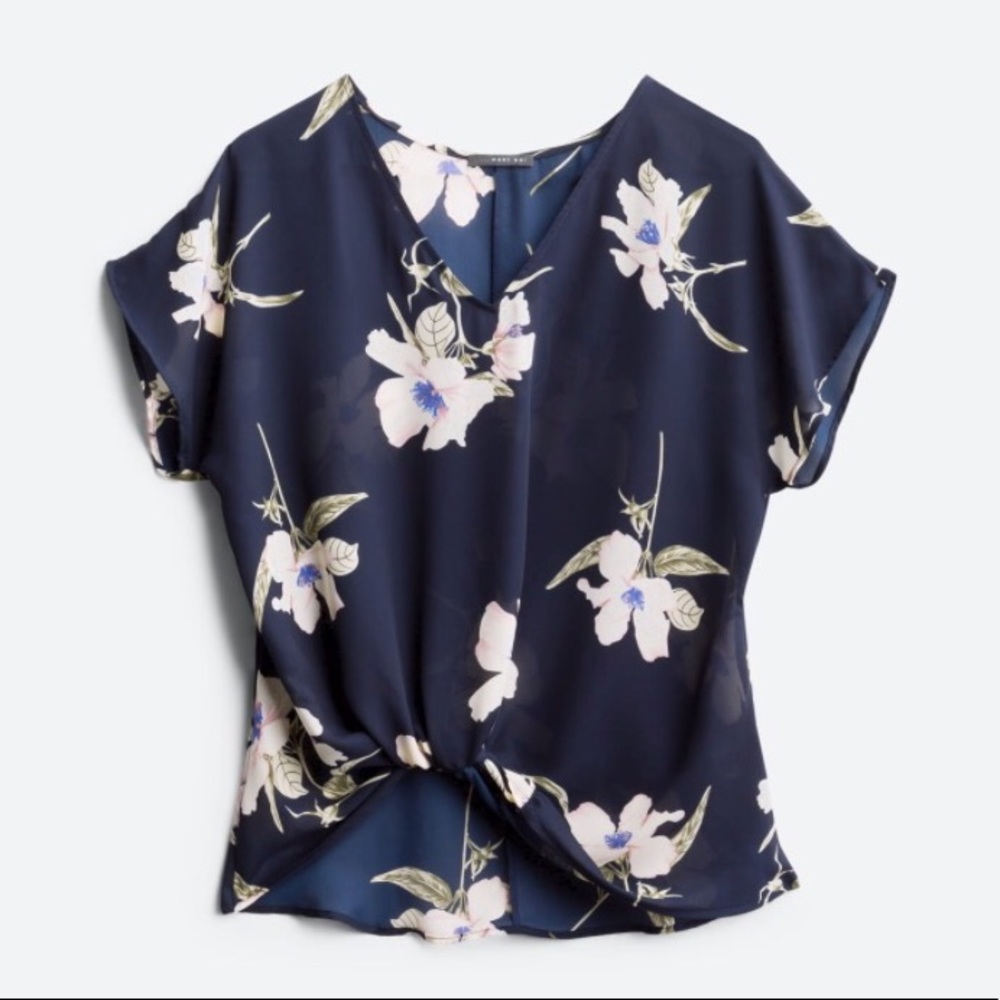 XS West Kei Allura Knot Detail Blouse Navy Floral